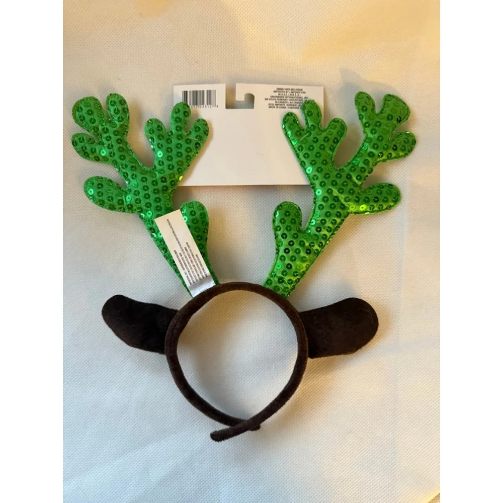 NWT Green Sequin Reindeer Antler holiday Headband